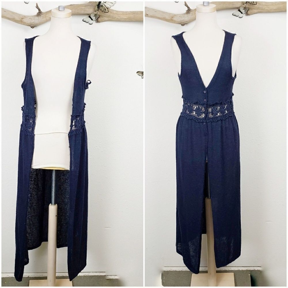 One clothing navy sleeveless sweater duster